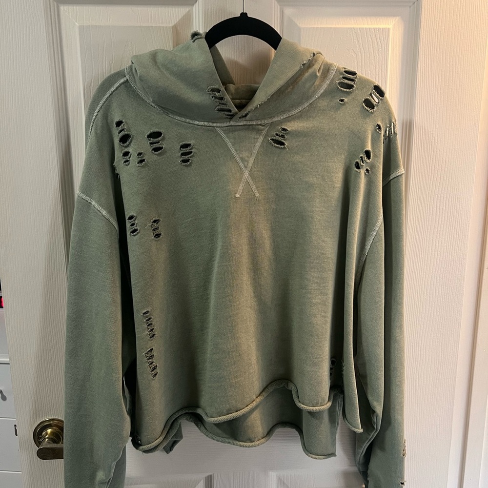 Chelsea Deboer by Lily and Lottie Distressed Green Hoodie